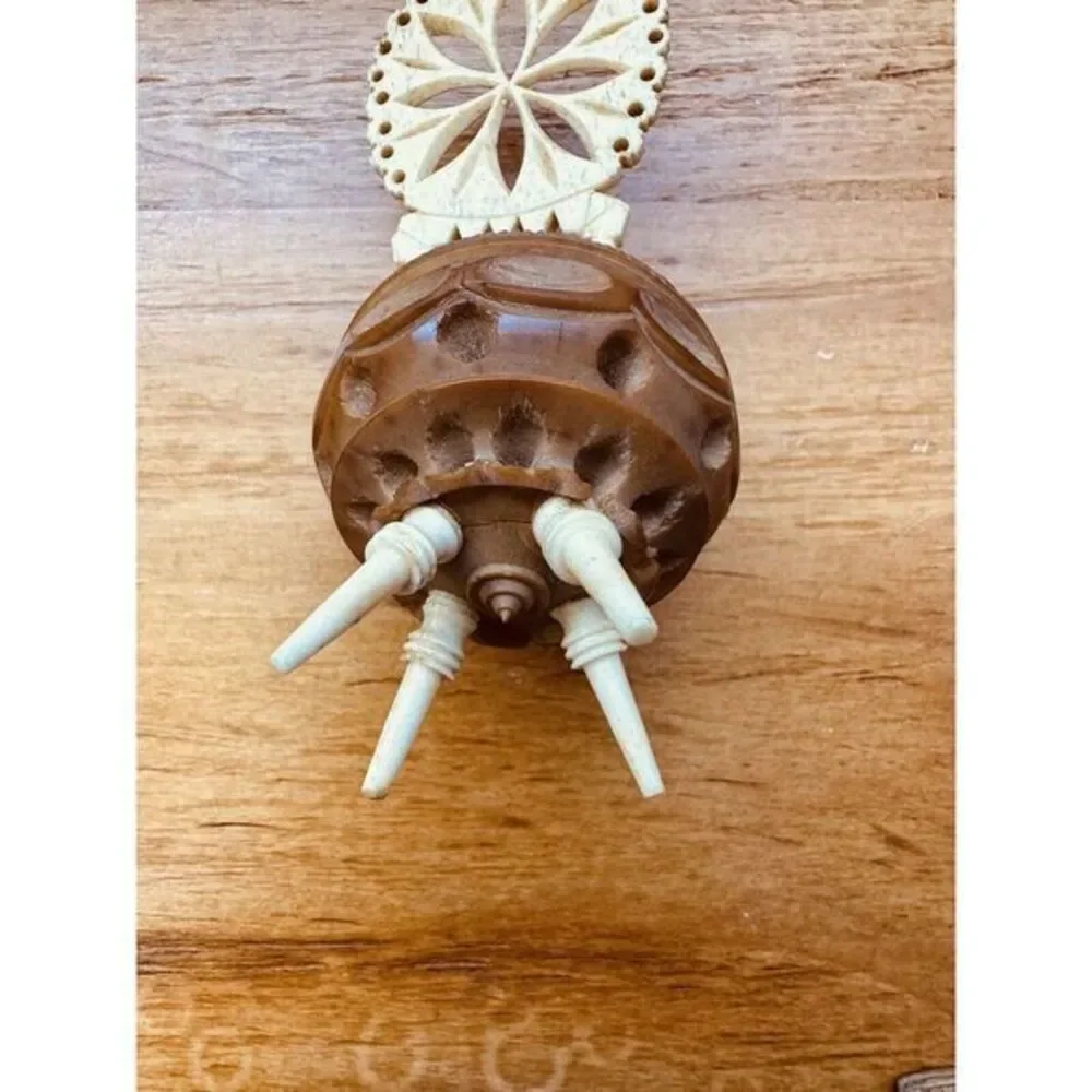 Antique Victorian‎ Carved Tagua Nut Coquilla Nut Mini Chair Red Pin Cushion